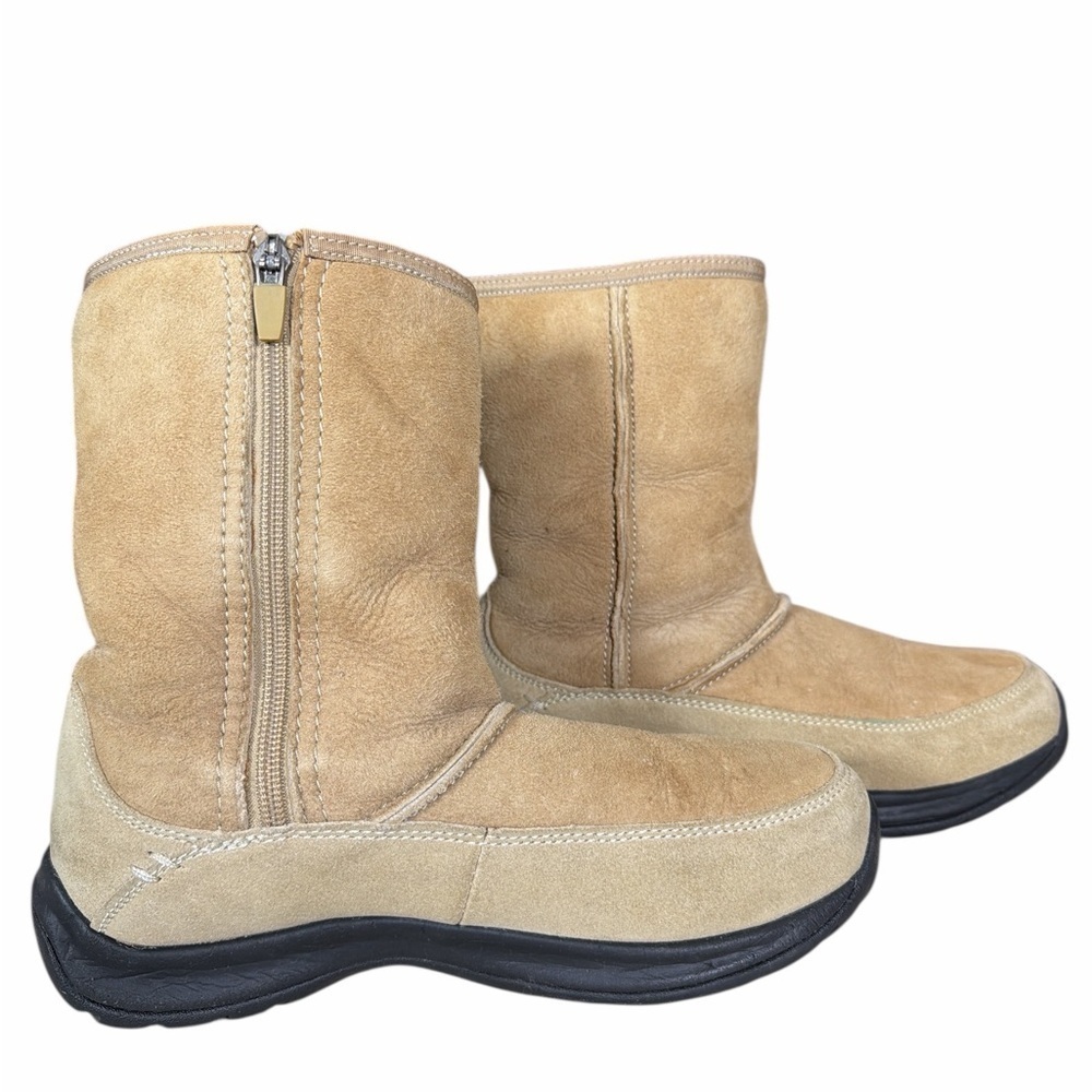 Lands' End #94434 Tan Suede Winter Boots Fleece Lined, Size 7.